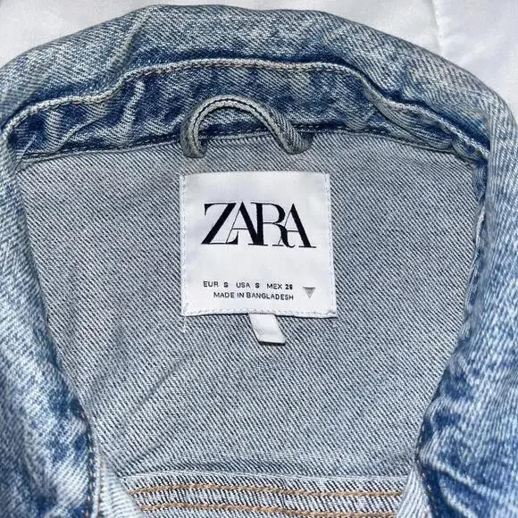 ZARA Jean Denim Jacket Woman’s Small Classic Denim Made In Bangladesh Jean Coat - Picture 5 of 8